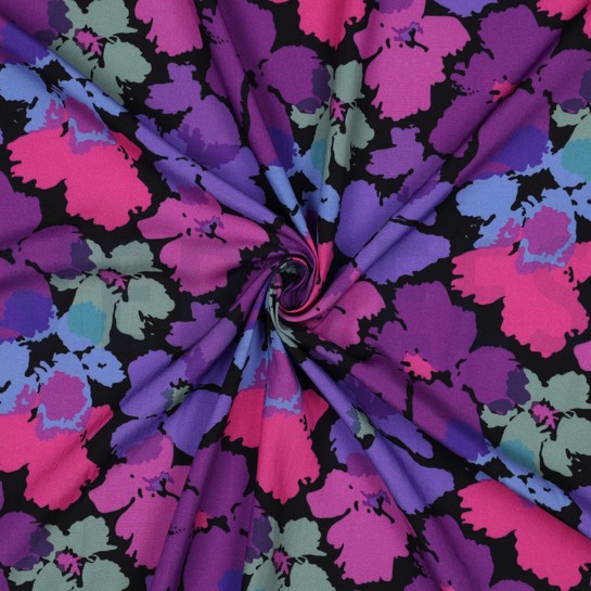 VISCOSE RADIANCE DIGITAL ABSTRACT FLOWERS BLACK #7