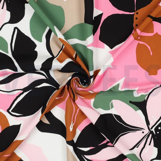 LENZING™ ECOVERO™ FLEURS ROSE / VERT #7