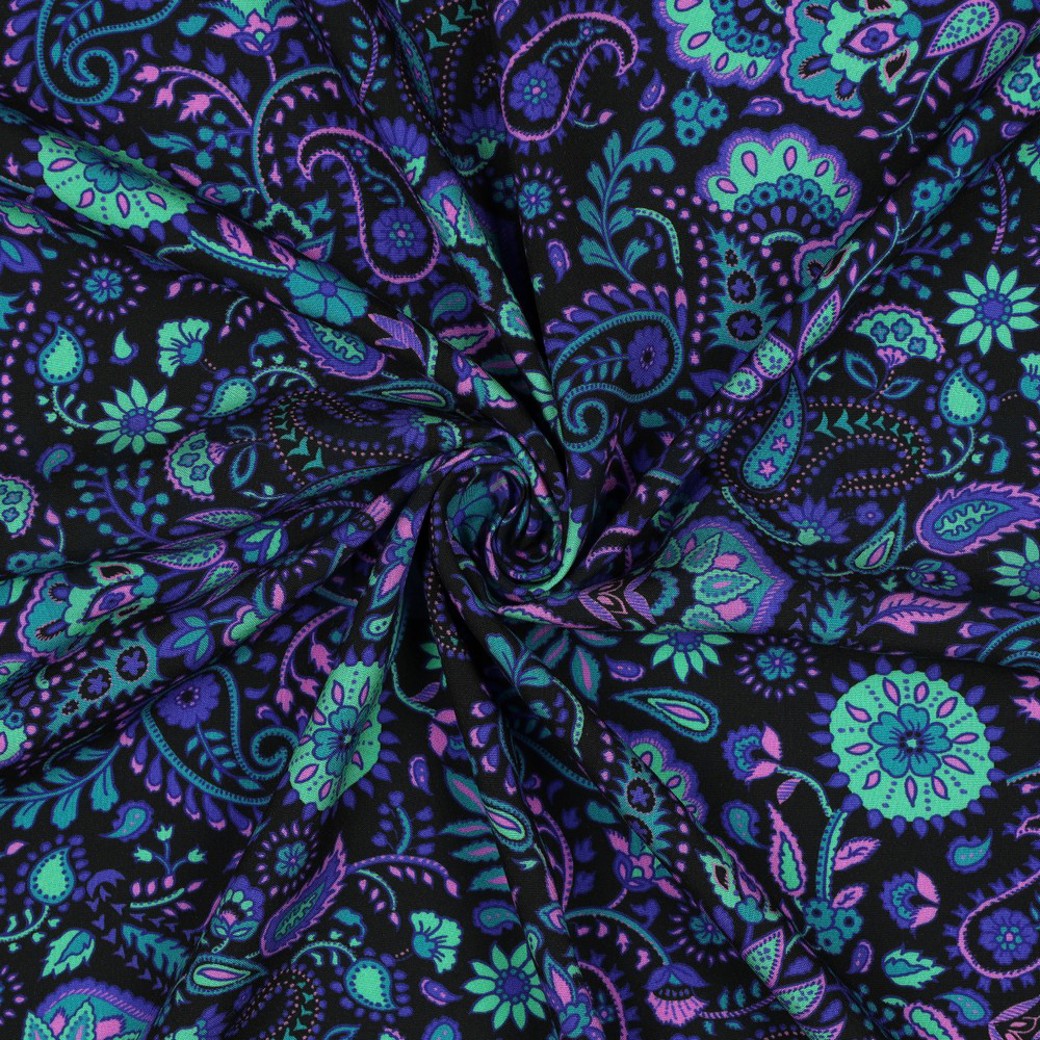 LENZING ECOVERO DIGITAL PAISLEY BLACK #3