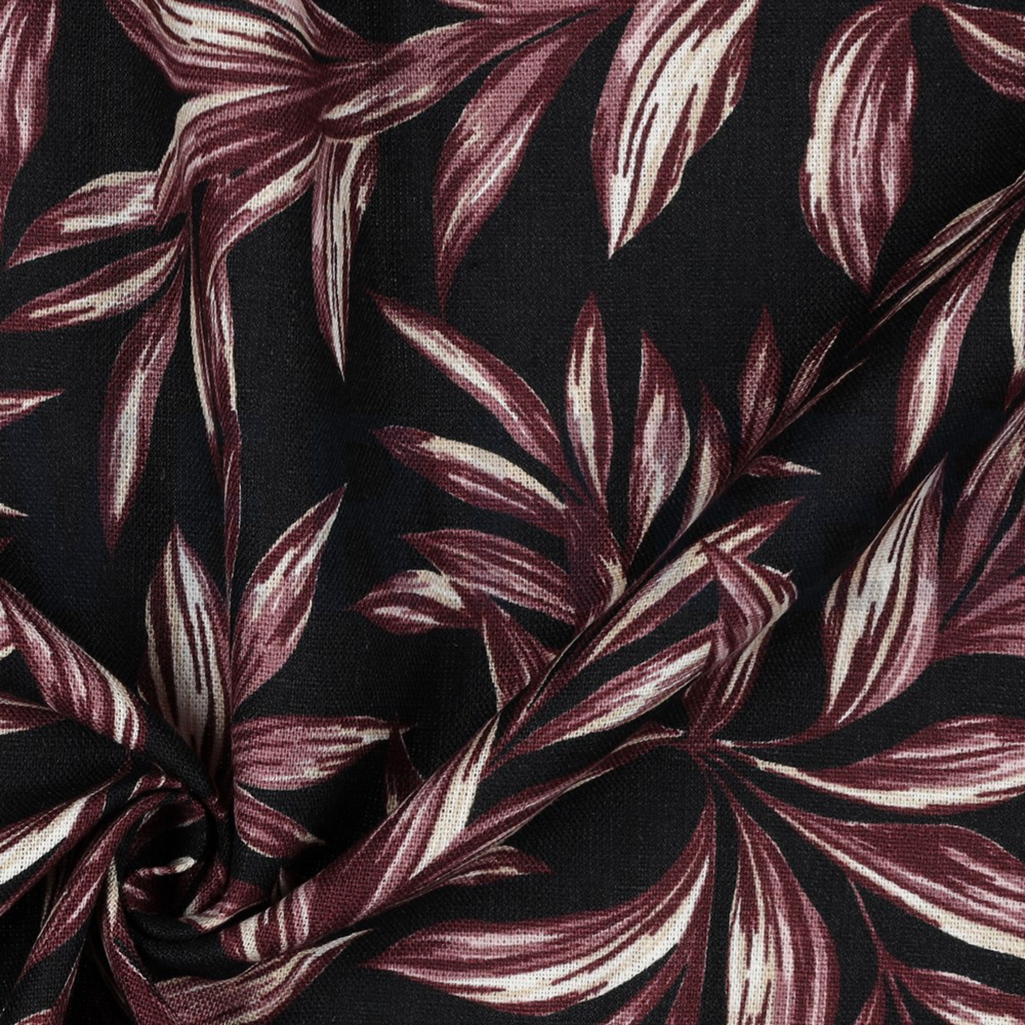 LINEN VISCOSE WASHED LEAVES BLACK (high resolution) #3