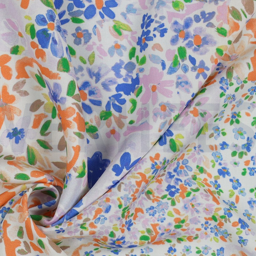 RADIANCE DIGITAL PATCHWORK FLOWERS INDIGO / ORANGE #3