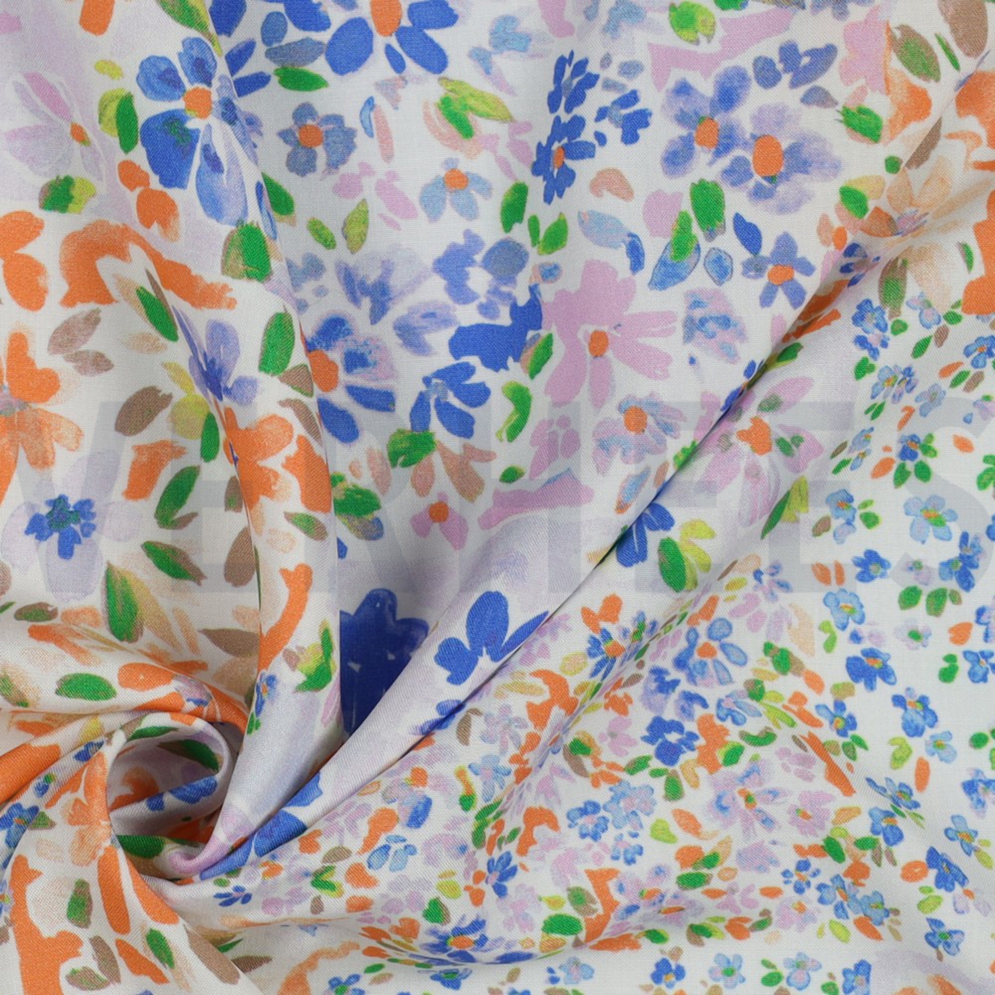 RADIANCE DIGITAL PATCHWORK FLOWERS INDIGO / ORANGE (high resolution) #3