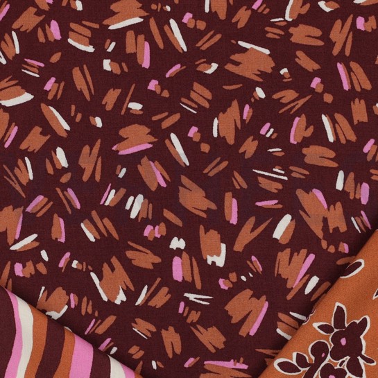 VISKOSE RADIANCE BLUMEN UND STREIFEN WEINROT #7