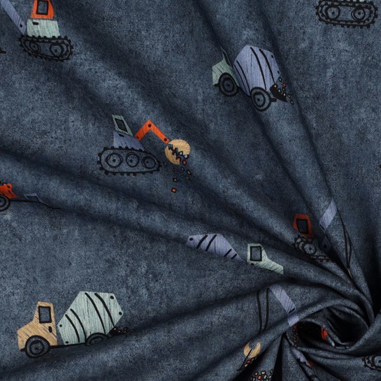 POPELINE DE COTON DIGITAL VÉHICULES DE TRAVAIL BLEU #7