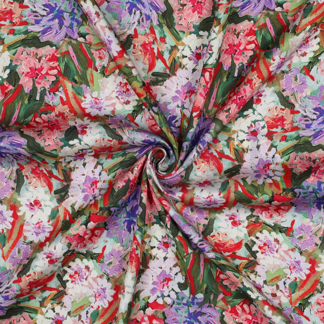 VISCOSE SATIN DIGITAL FLOWERS PURPLE #3