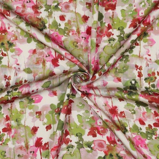 VISCOSE SATIN DIGITAL FLOWERS ECRU #7