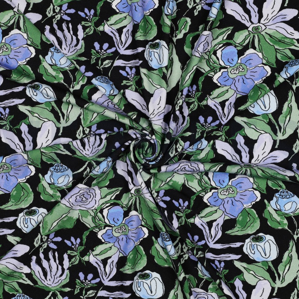 VISCOSE JERSEY DIGITAL FLOWERS BLACK #3