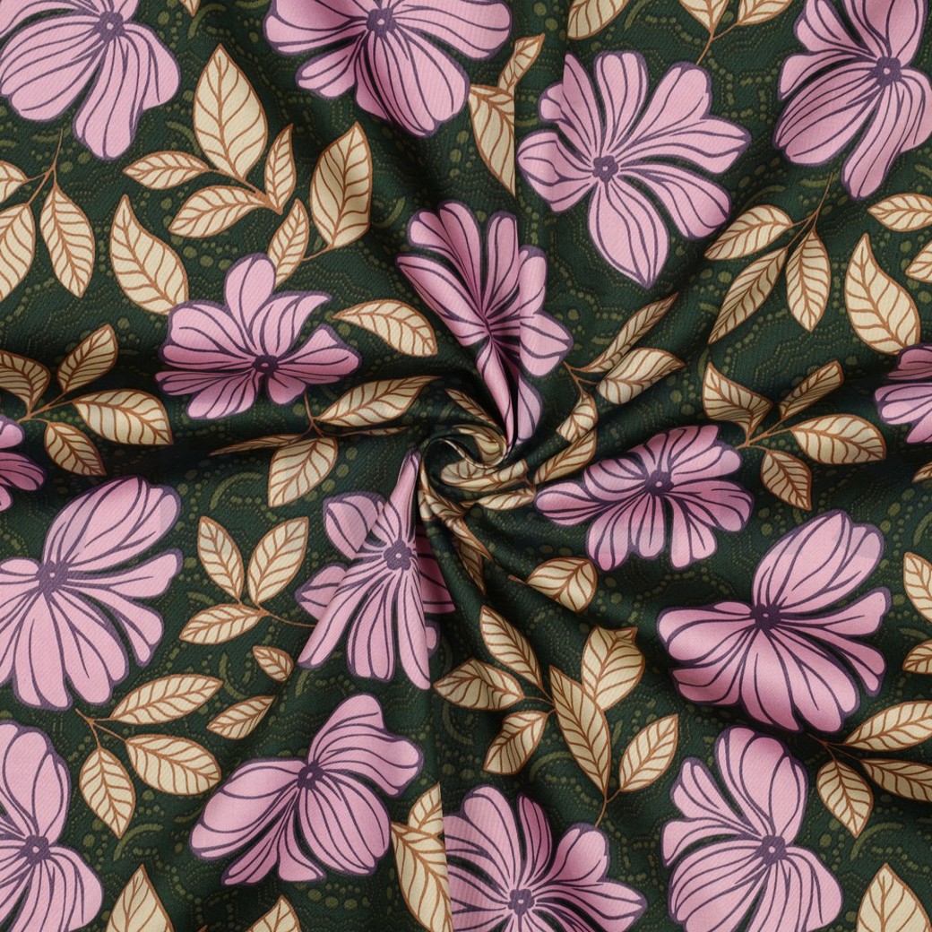 COTTON SATIN FLOWERS DARK GREEN #3