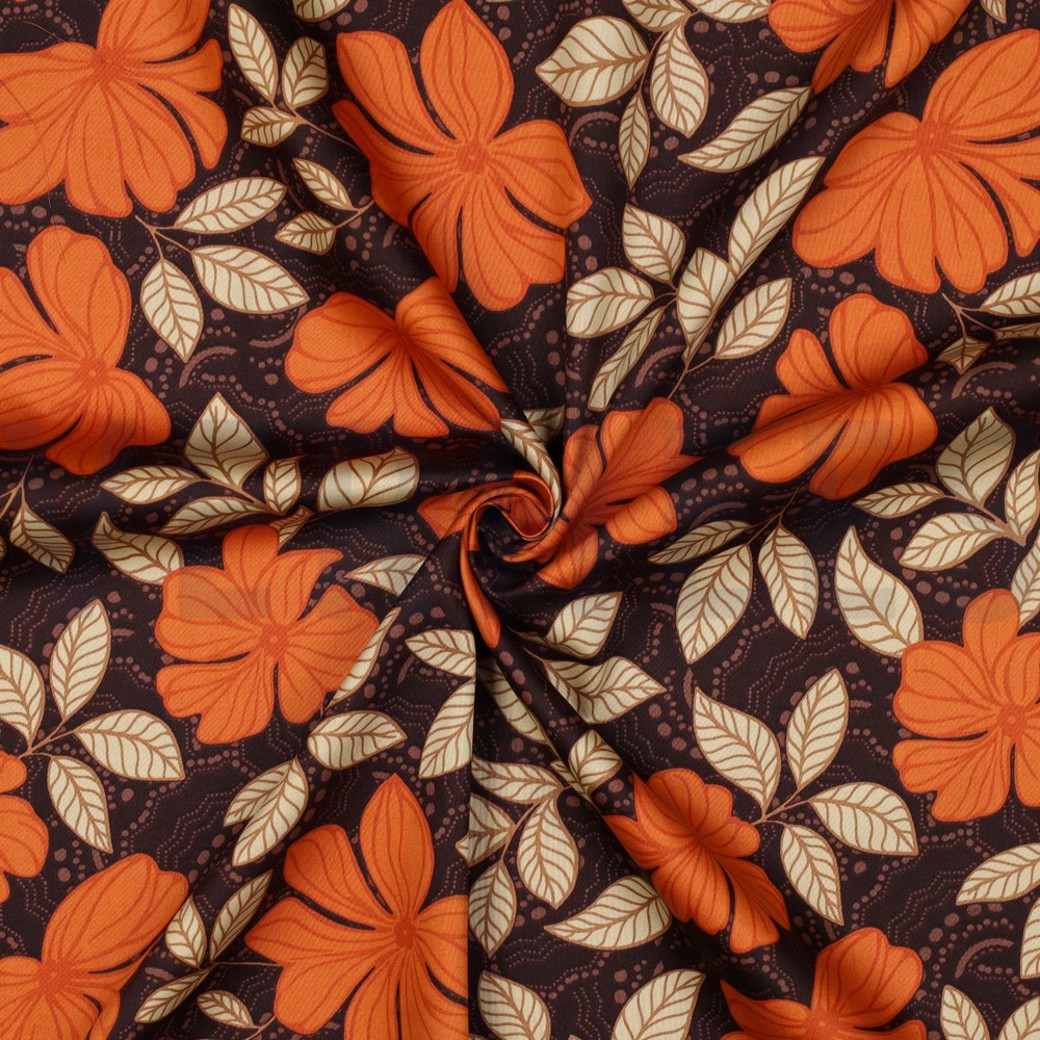 COTTON SATIN FLOWERS DARK BROWN #3