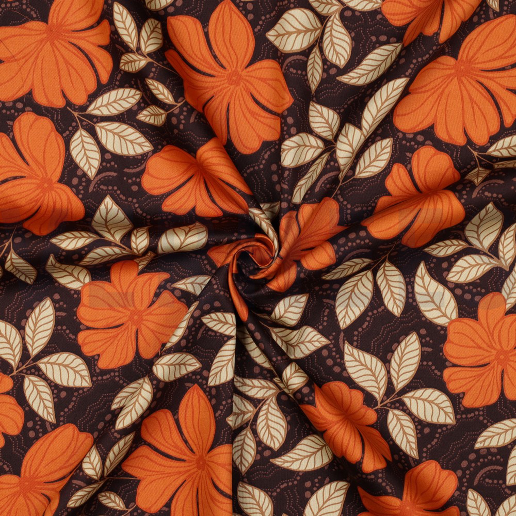COTTON SATIN FLOWERS DARK BROWN (high resolution) #3