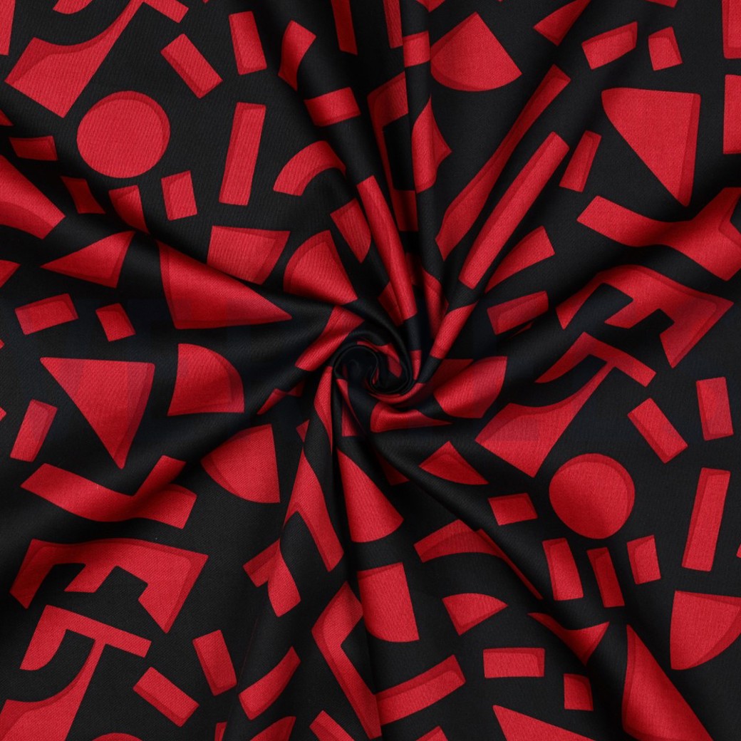 COTTON SATIN GEOMETRIC DARK RED #3
