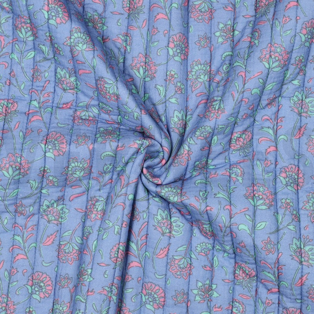 STEPPED DOUBLE GAUZE FLOWERS 2-SIDED LIGHT BLUE/MINT #3