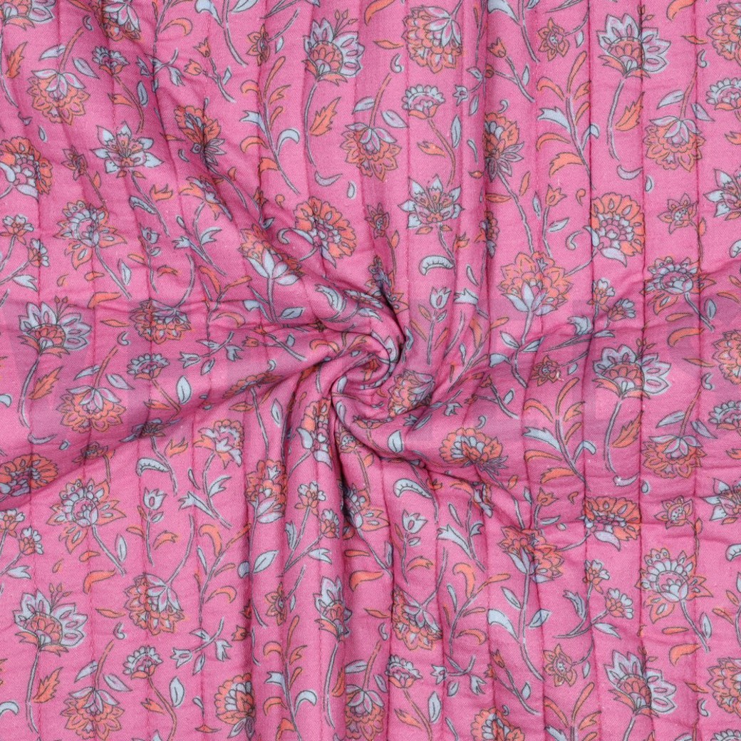 STEPPED DOUBLE GAUZE FLOWERS 2-SIDED FUCHSIA/LIGHT BLUE #3