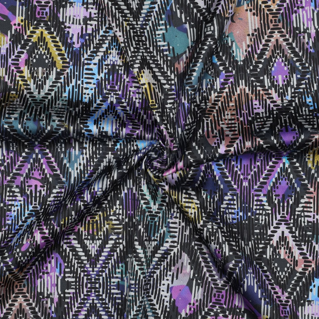 COTTON SATIN DIGITAL GEOMETRIC NAVY #3