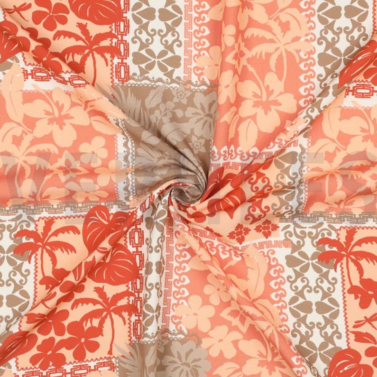 LENZING™ ECOVERO™ BLOEMEN PATCHWORK PERZIK #7