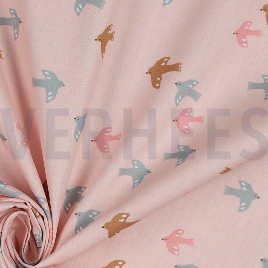 KATOENEN POPLIN GOTS VOGELS EN VLINDERS POEDER #7