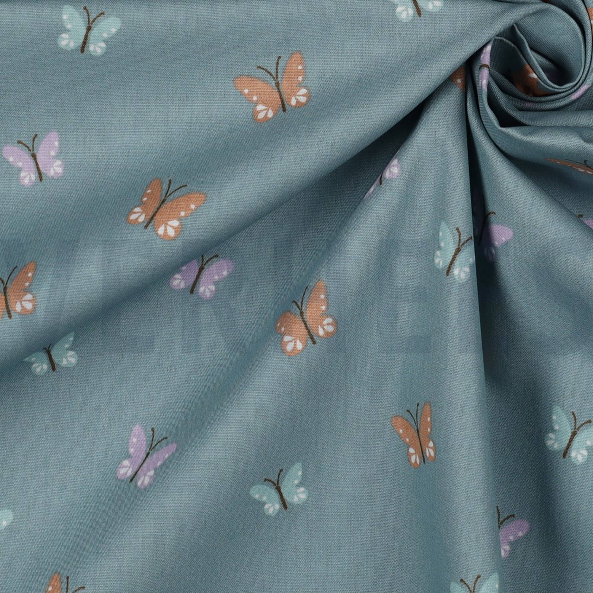 POPLIN GOTS BIRDS AND BUTTERFLIES DARK MINT (high resolution) #3