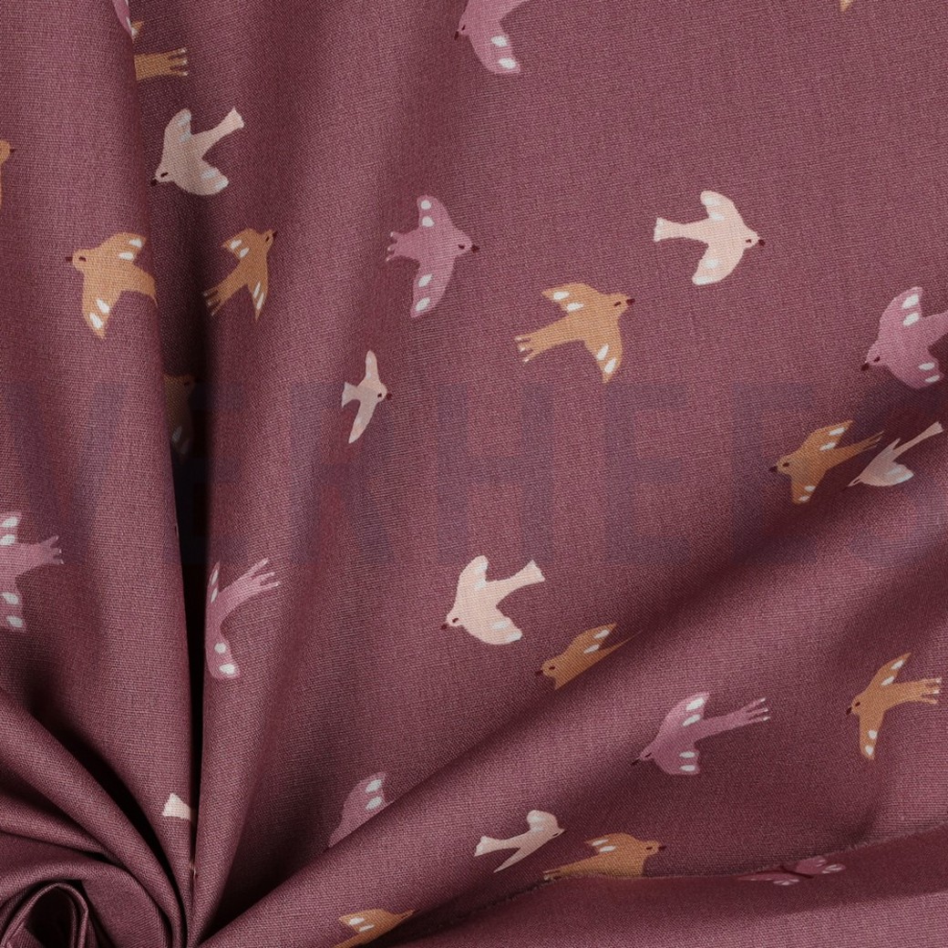 POPLIN GOTS BIRDS AND BUTTERFLIES WINE RED #3