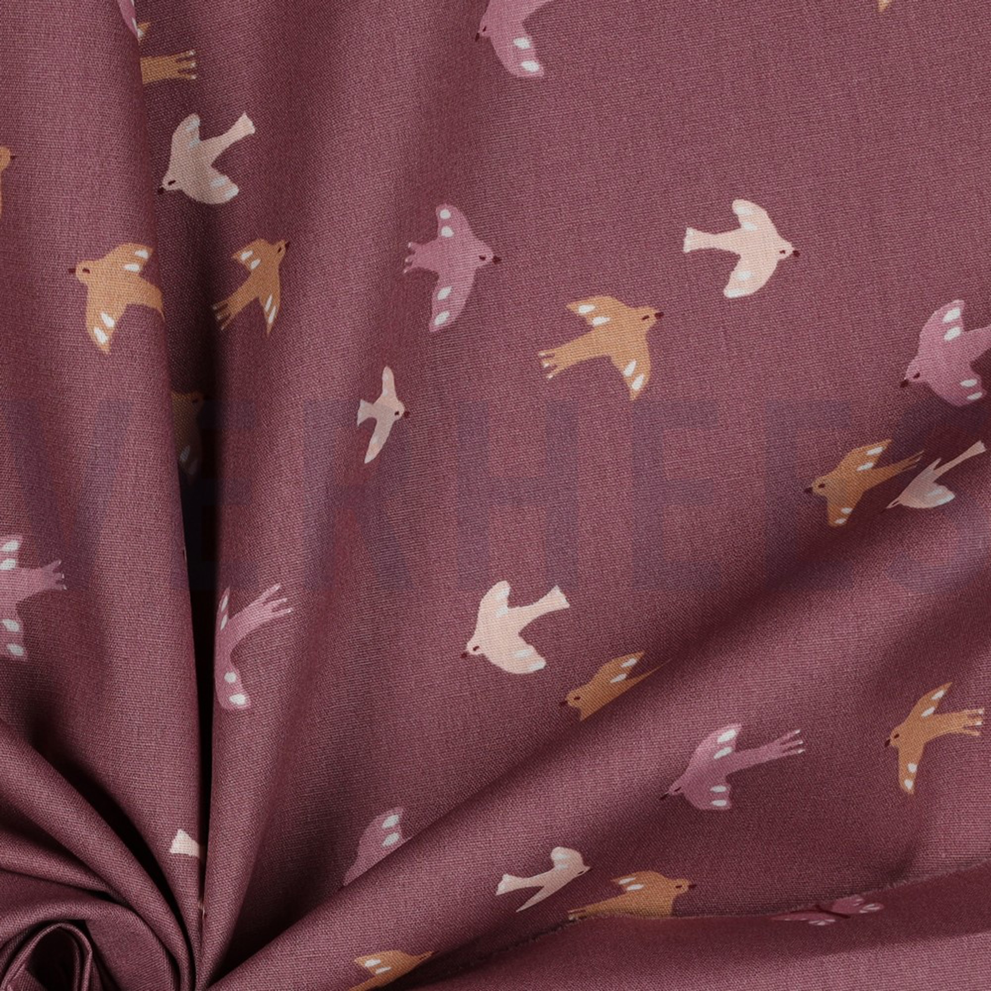 POPLIN GOTS BIRDS AND BUTTERFLIES WINE RED (high resolution) #3