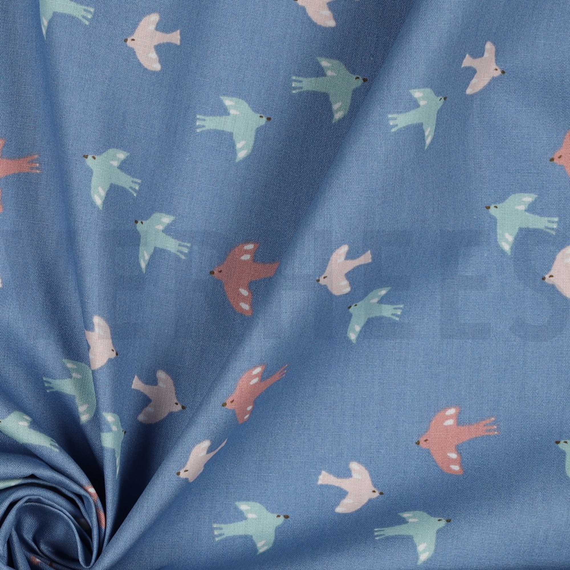 POPLIN GOTS BIRDS AND BUTTERFLIES BLUE (high resolution) #3