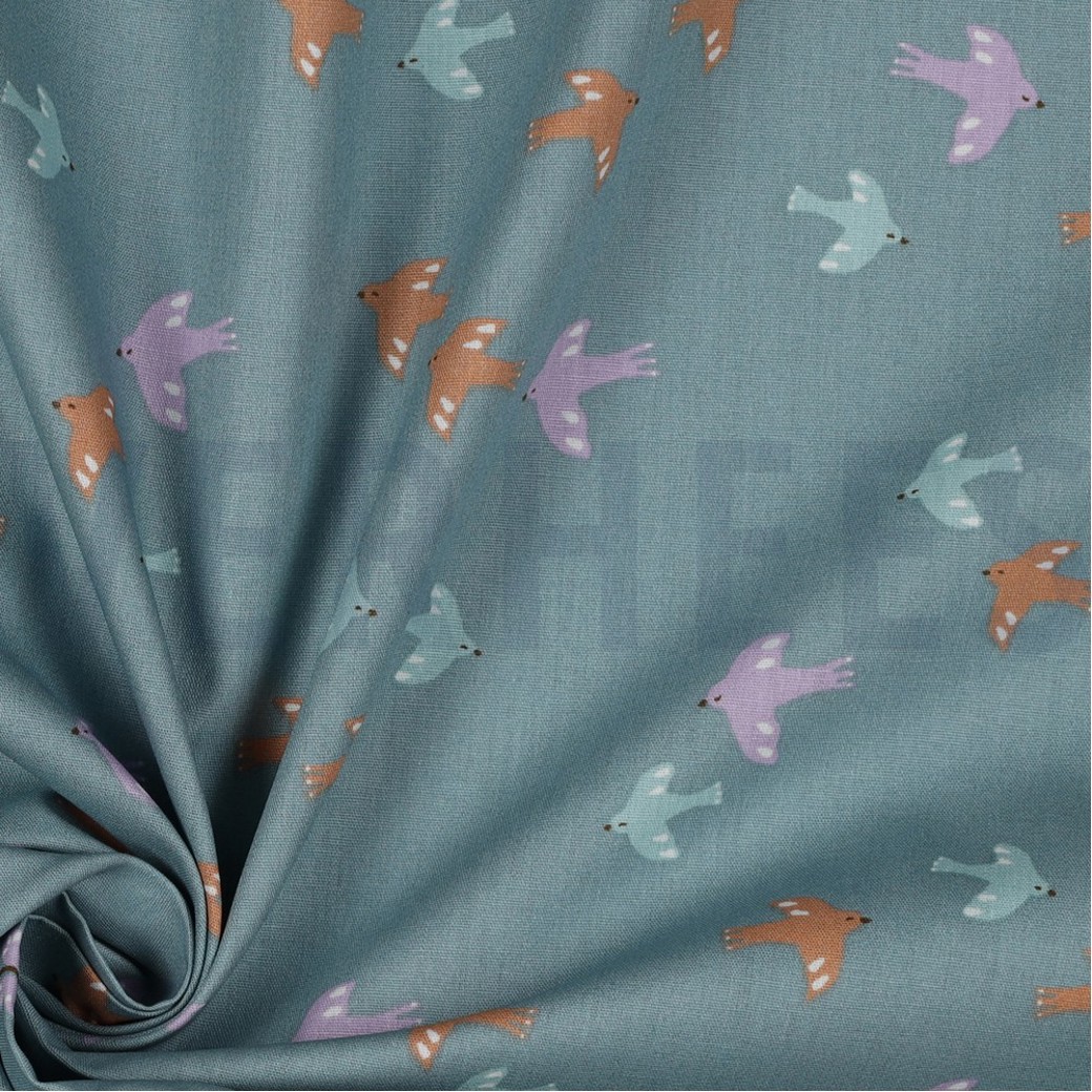 POPLIN GOTS BIRDS AND BUTTERFLIES DARK MINT #3