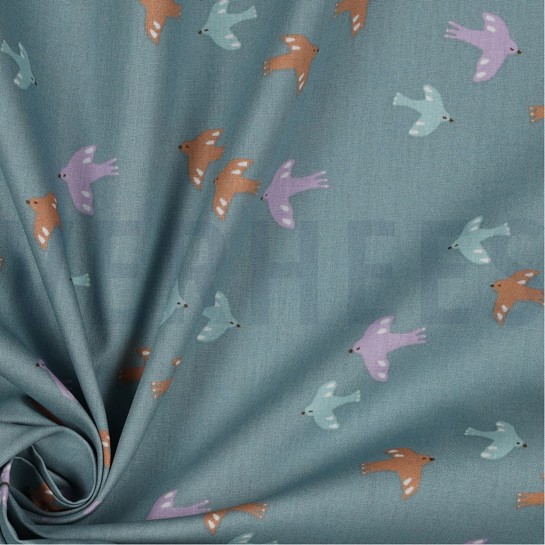 POPLIN GOTS BIRDS AND BUTTERFLIES DARK MINT #7