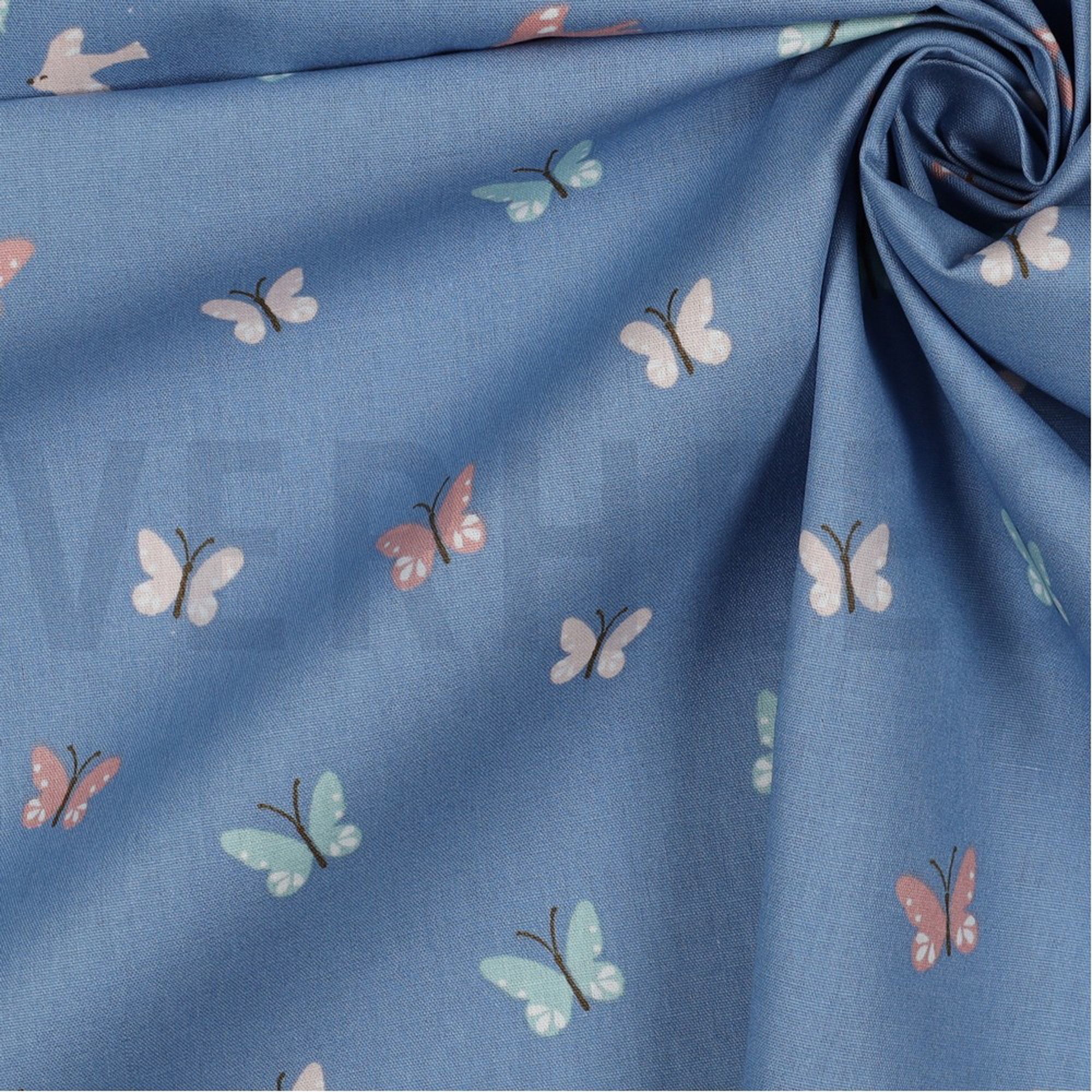 POPLIN GOTS BIRDS AND BUTTERFLIES BLUE (high resolution) #3