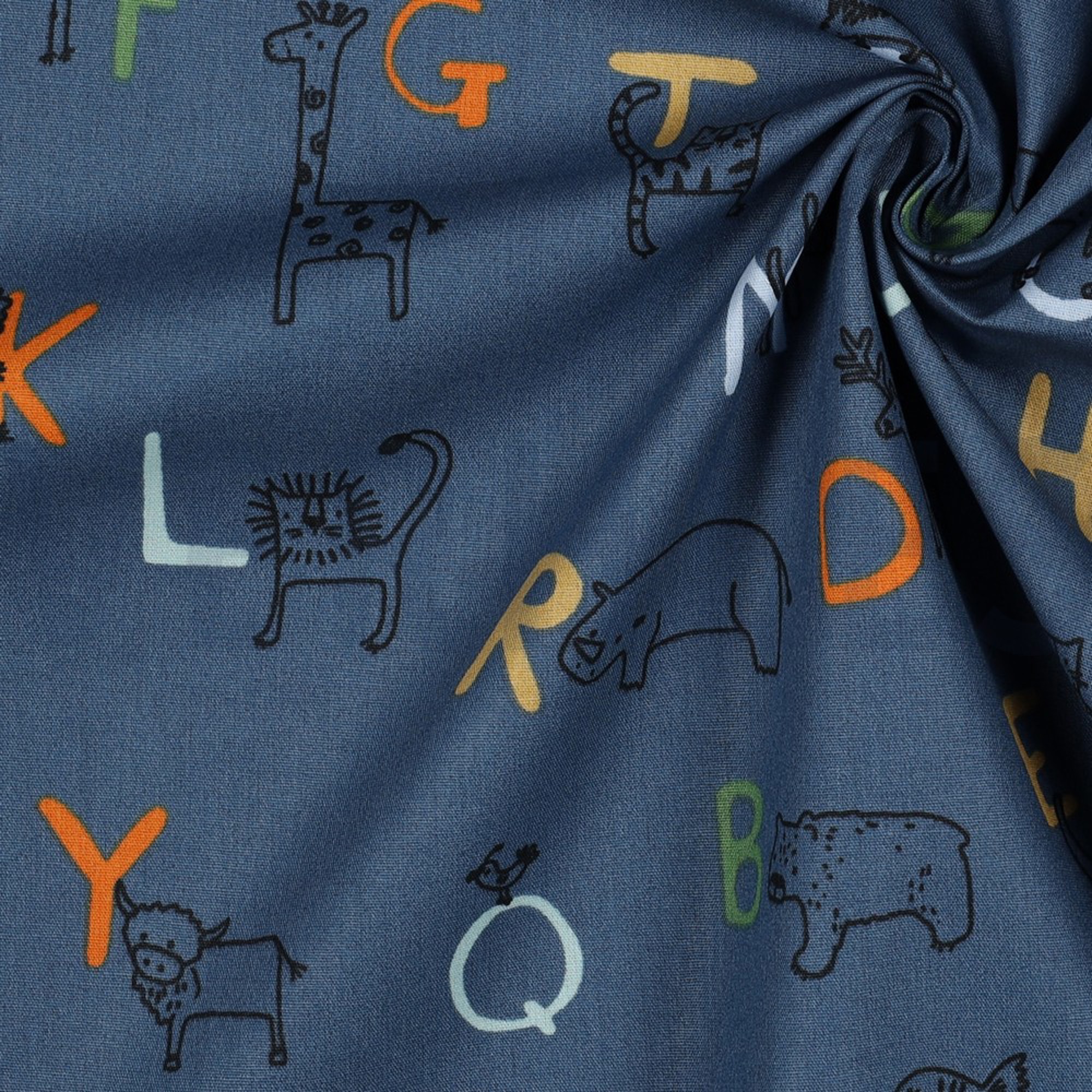 POPLIN GOTS ANIMAL ALPHABETH BLUE (high resolution) #3