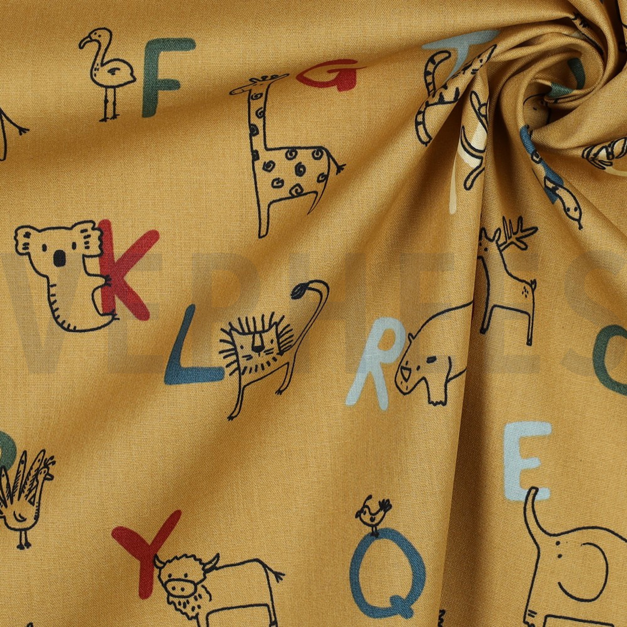 POPLIN GOTS ANIMAL ALPHABETH MUSTARD (high resolution) #3