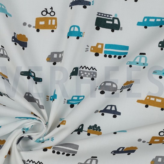 BAUMWOLLE POPELINE AUTOS WEISS #7