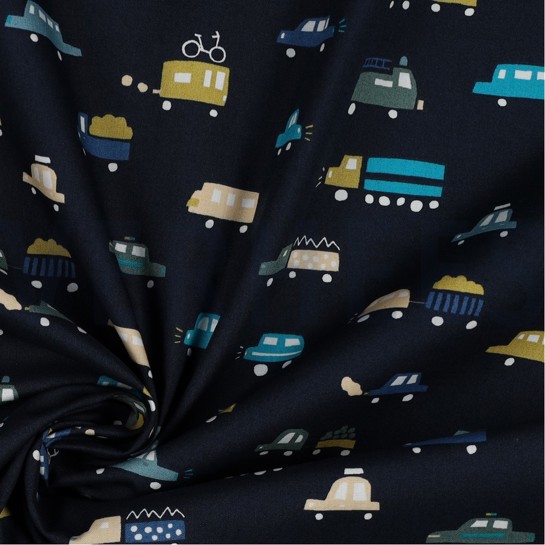 BAUMWOLLE POPELINE AUTOS MARINEBLAU #7
