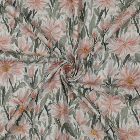 DOUBLE GAUZE DIGITAAL BLOEMEN WIT #7