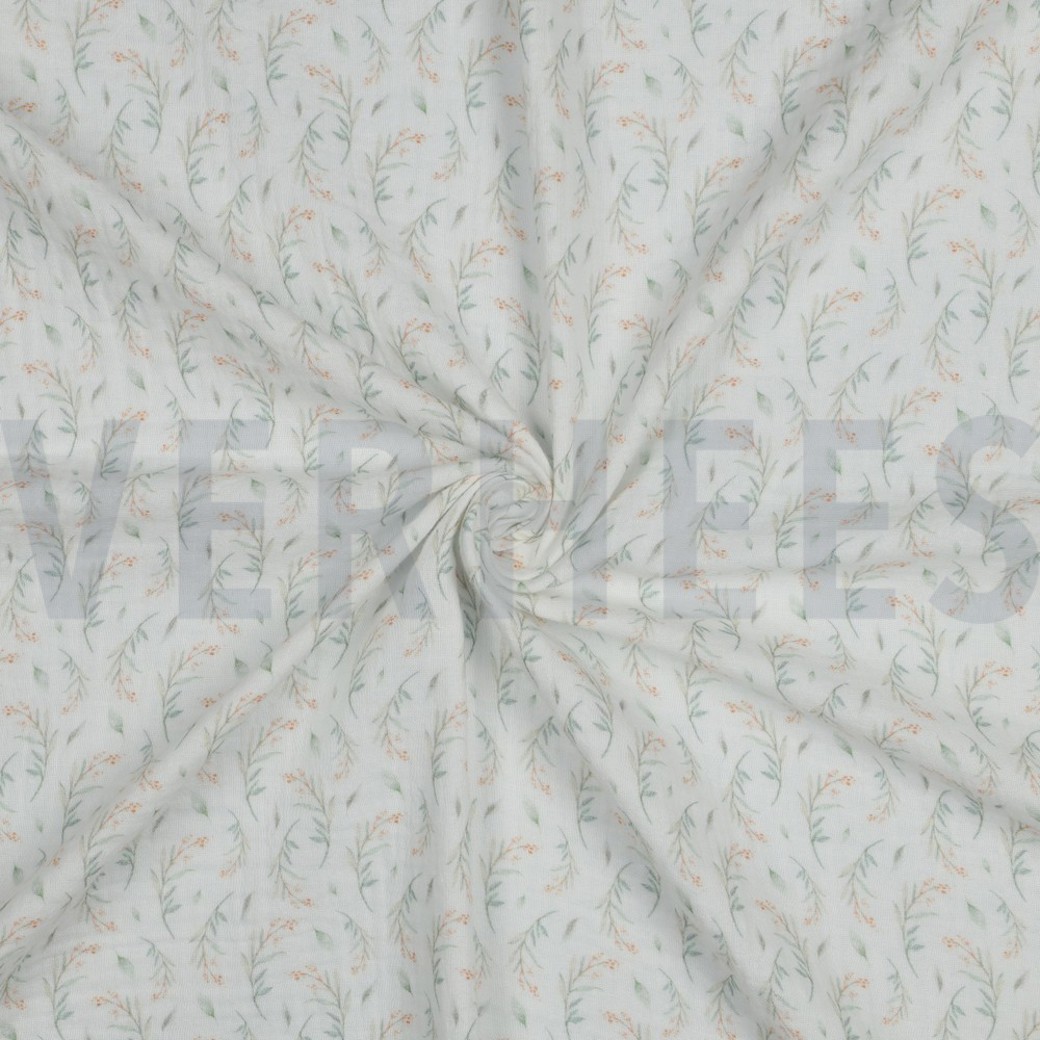 DOUBLE GAUZE DIGITAL LEAVES WHITE #3