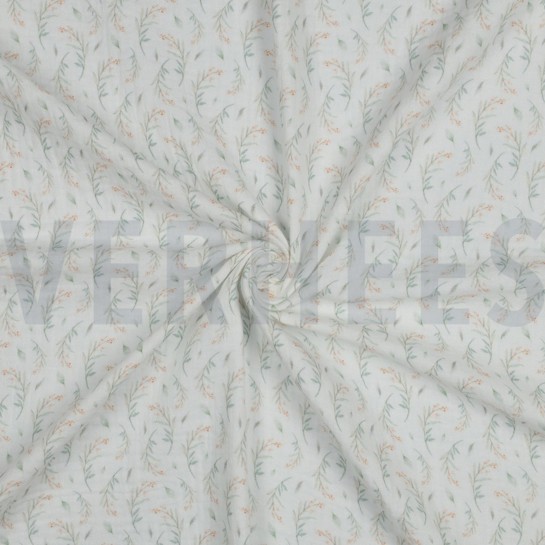 DOUBLE GAUZE DIGITAL LEAVES WHITE #7