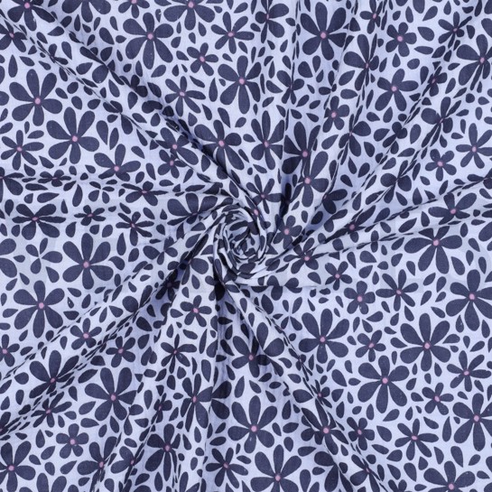 MUSSELIN BLUMEN JEANSBLAU #7