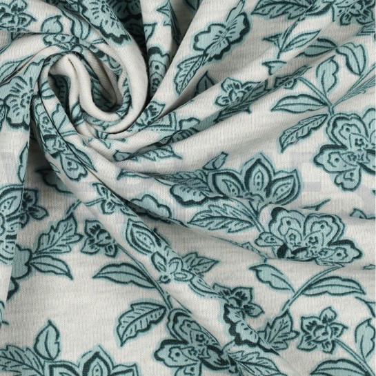 SWEAT MELANGE BLUMEN ECRU MELIERT / GRÜN #7