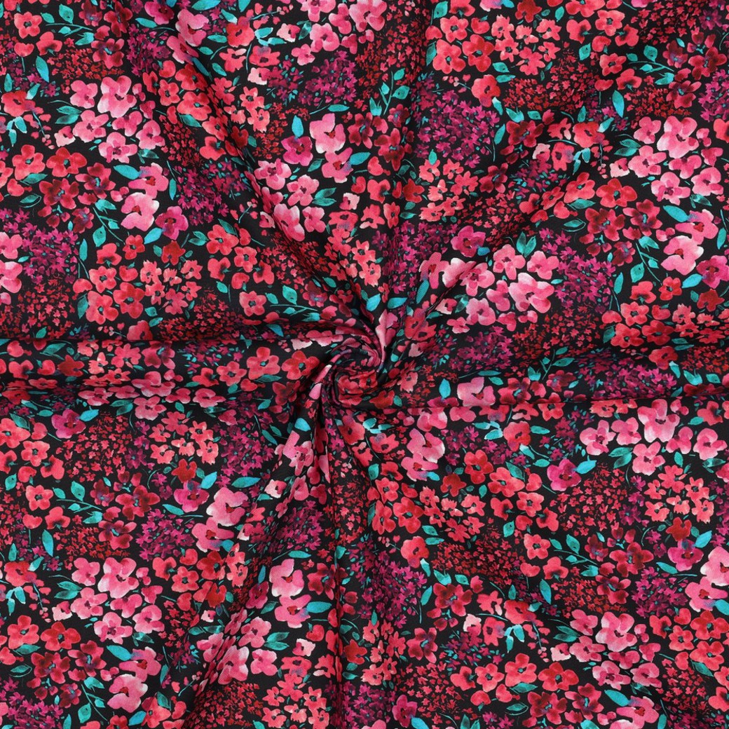 FINE POPLIN DIGITAL FLOWERS BLACK #3