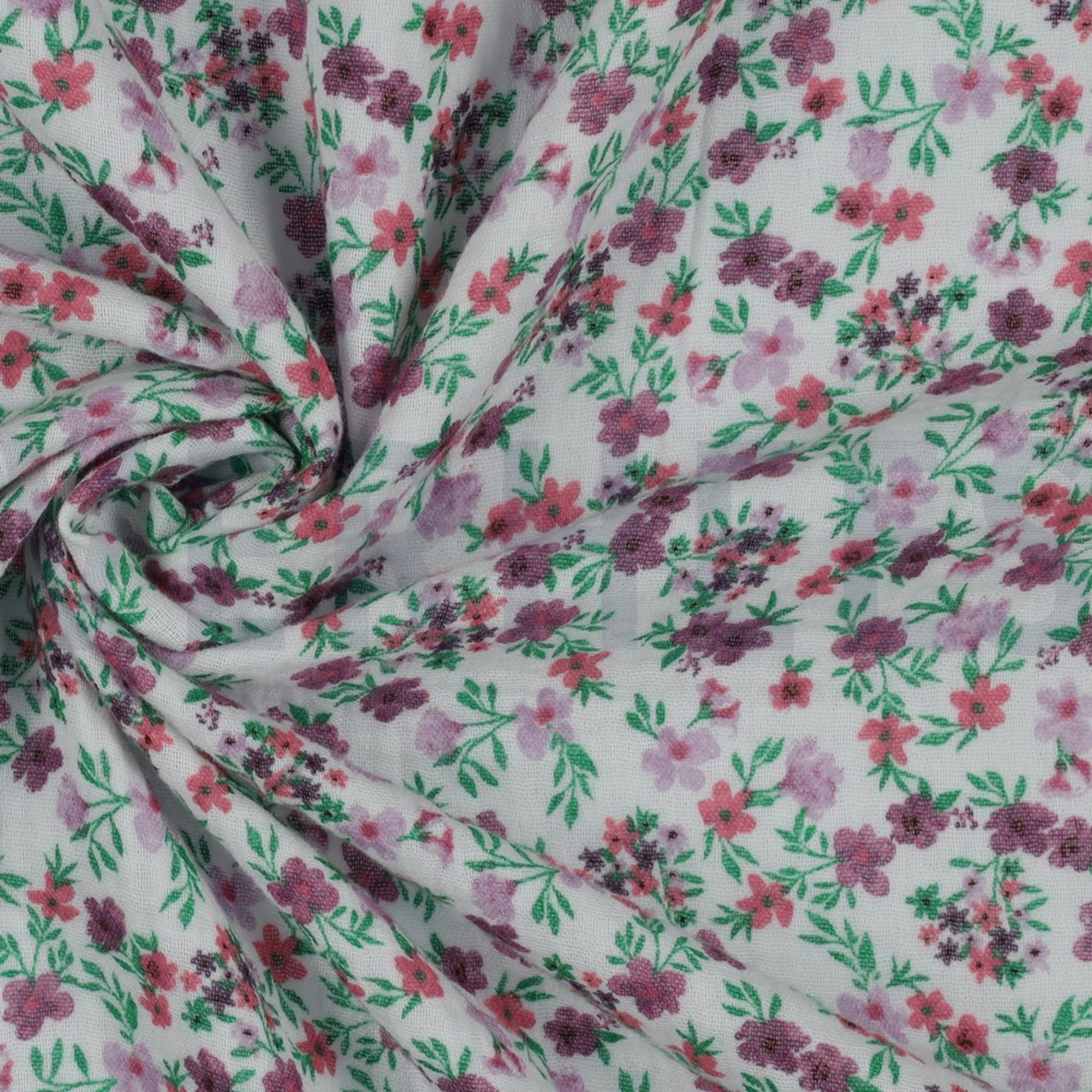 DOUBLE GAUZE GOTS DIGITAL FLOWERS WHITE / GRAPE (high resolution) #3