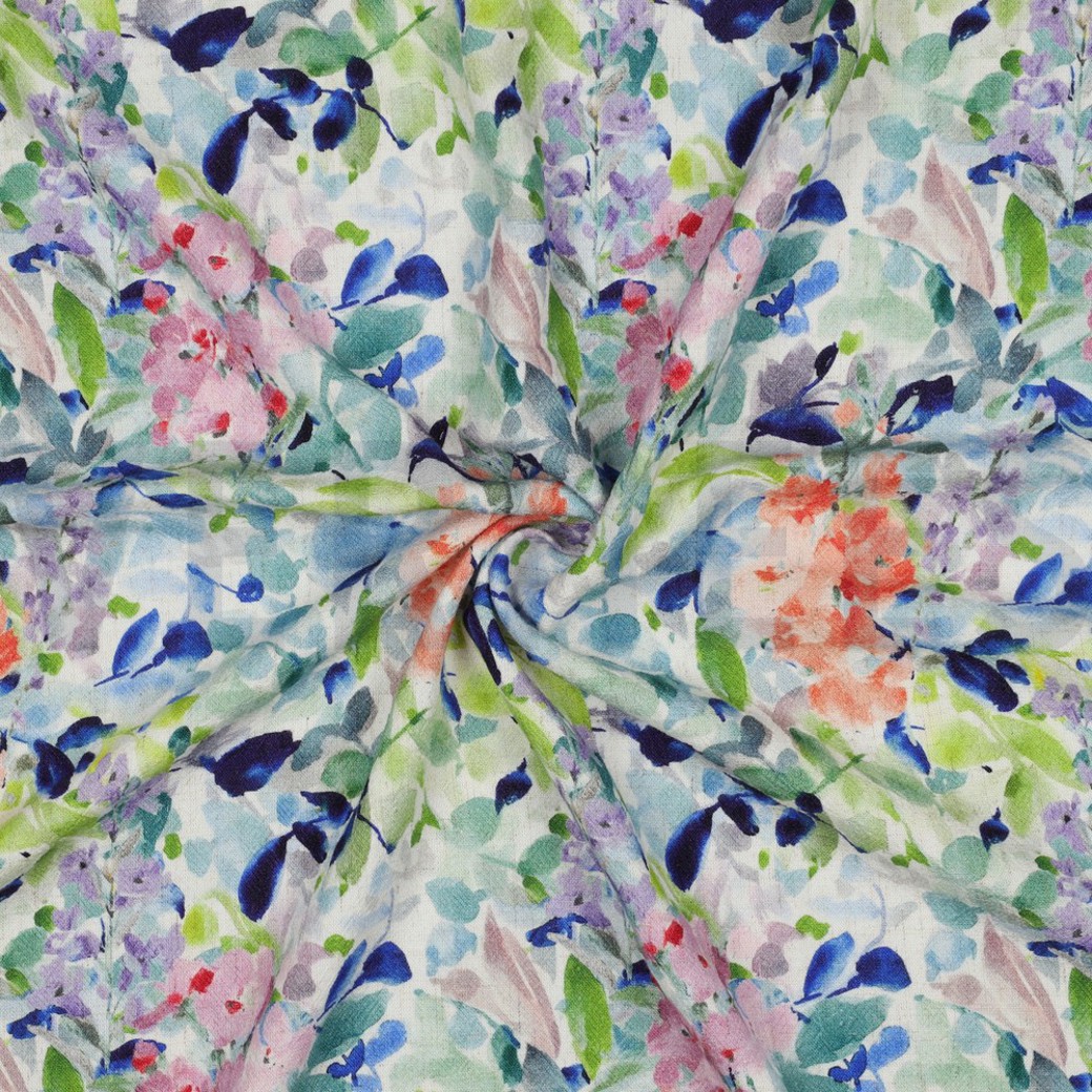 LINEN VISCOSE CRÊPE DIGITAL FLOWERS BLUE #3