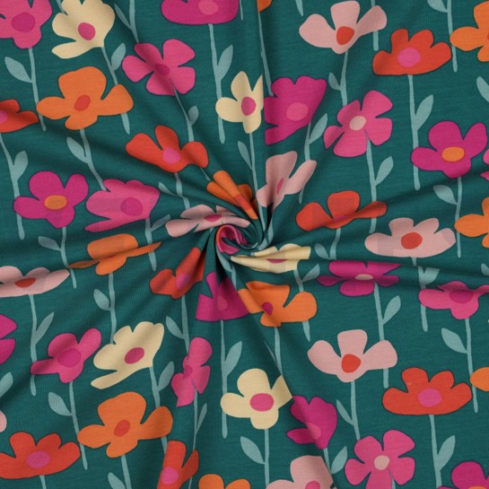 FRENCH TERRY FLOWERS DARK GREEN #7