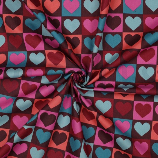 FINE POPLIN HEARTS BORDEAUX #7