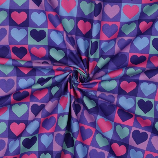FINE POPLIN HEARTS PURPLE #7