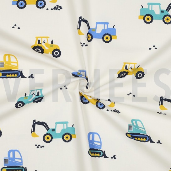 POPELINE DE COTON VÉHICULES BLANC CASSÉ #7