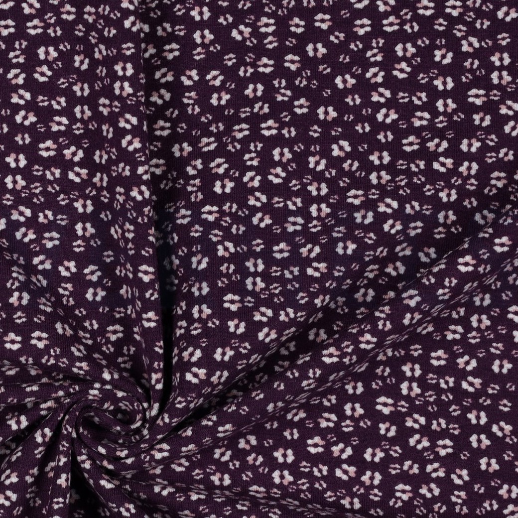 BAMBOO COTTON JERSEY FLOWERS DARK PURPLE #3