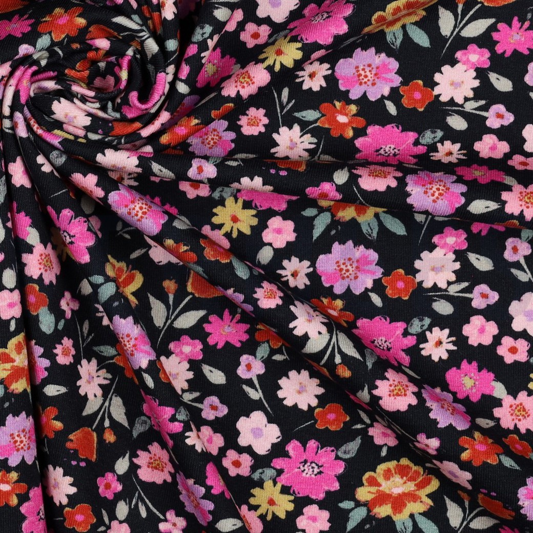 JERSEY GOTS DIGITAL FLOWERS NAVY #3