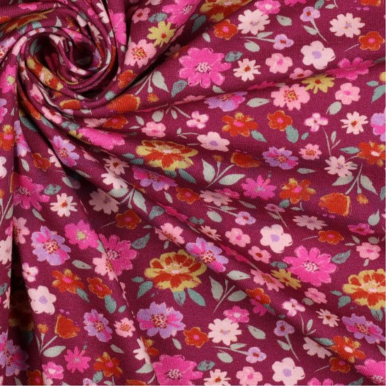 JERSEY GOTS DIGITAAL BLOEMEN KERSENROOD #7