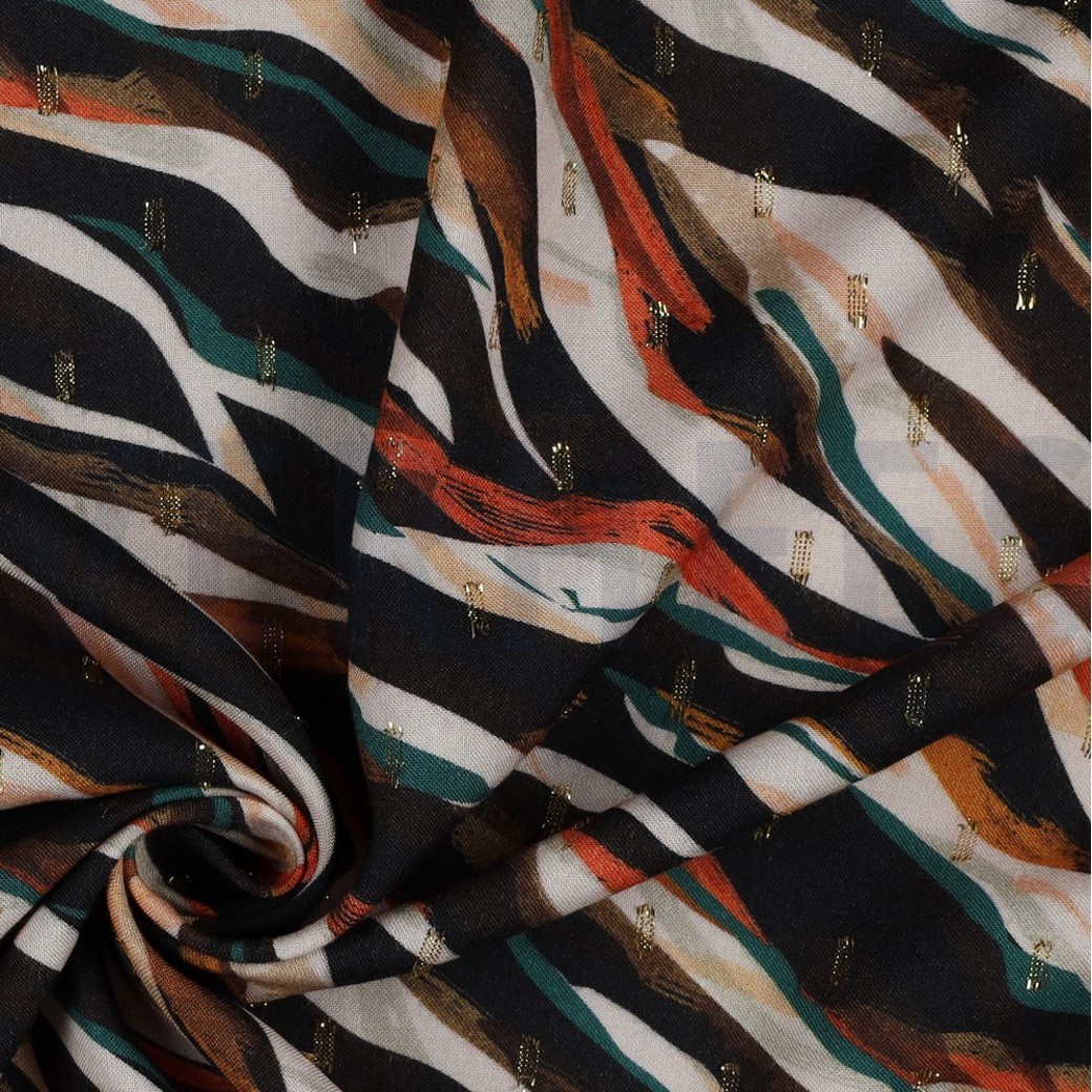 VISCOSE LUREX DIGITAL ANIMAL SKIN BLACK / ORANGE #3
