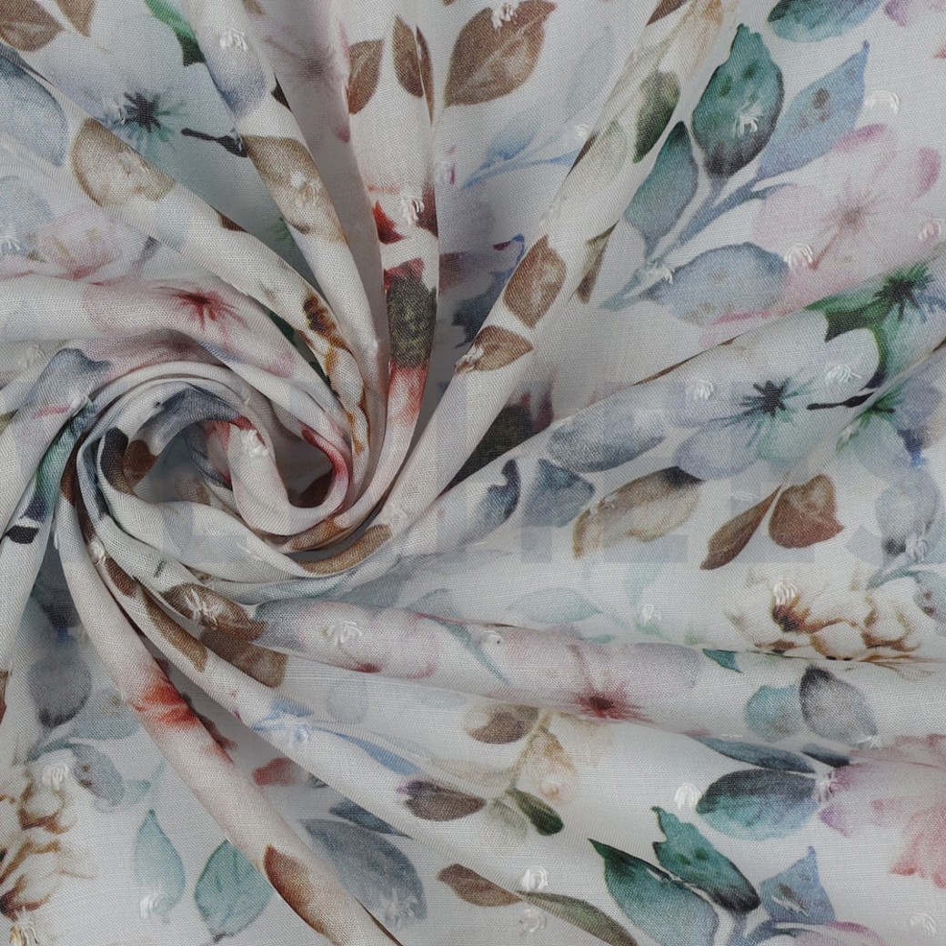 VISCOSE DOBBY DIGITAL FLOWERS WHITE #3