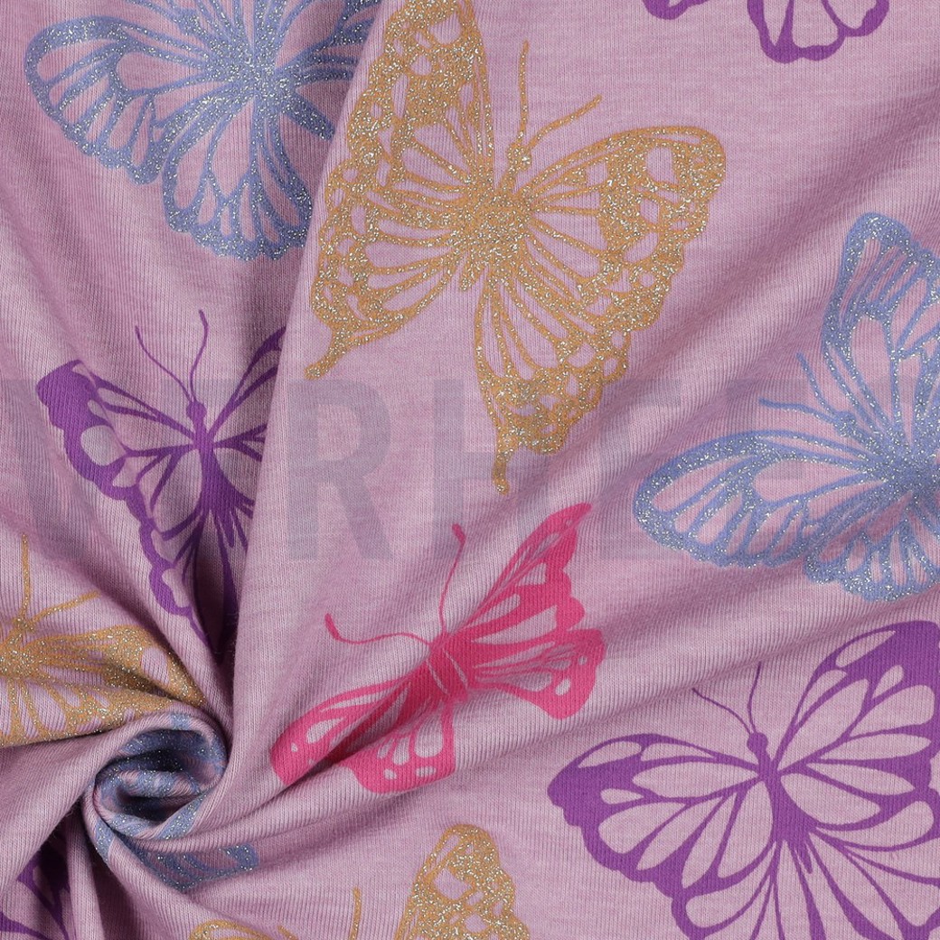 JERSEY MELANGE GLITTER BUTTERFLIES LILAC MELANGE #3