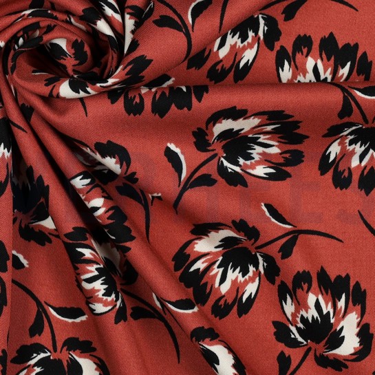 VISCOSE ROSELLA STRETCH FLOWERS KETCHUP RED #7
